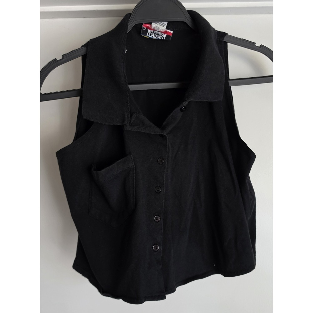 Contempo Casuals Vest Women S Black Cotton Sleeveless Collared Vintage